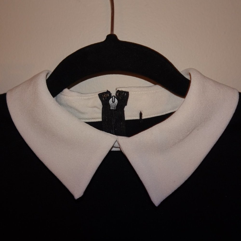 Black and White Contrast Collar Shift Dress (Size M)
